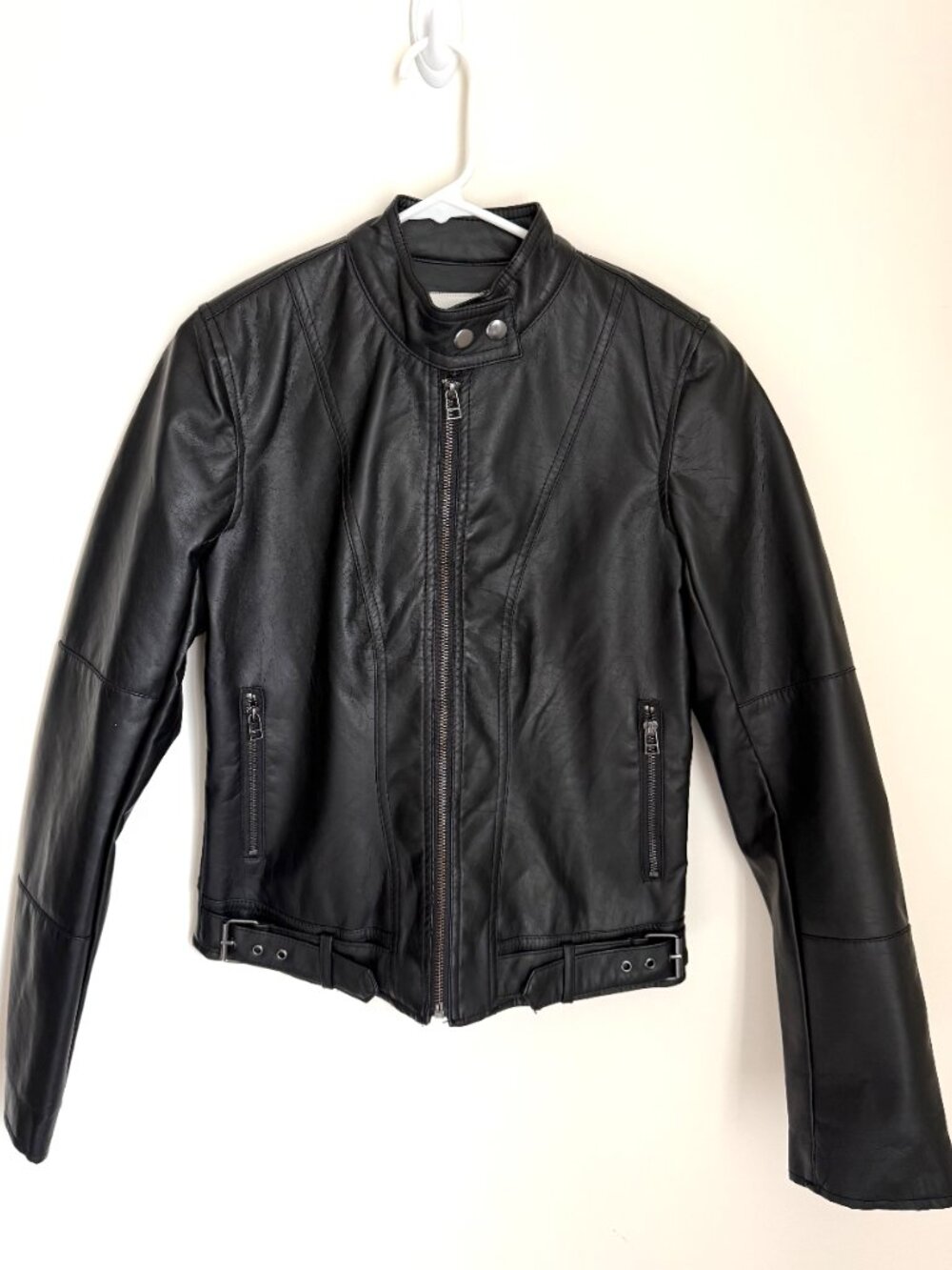 Cropped Black Faux Leather Edgy Moto Jacket